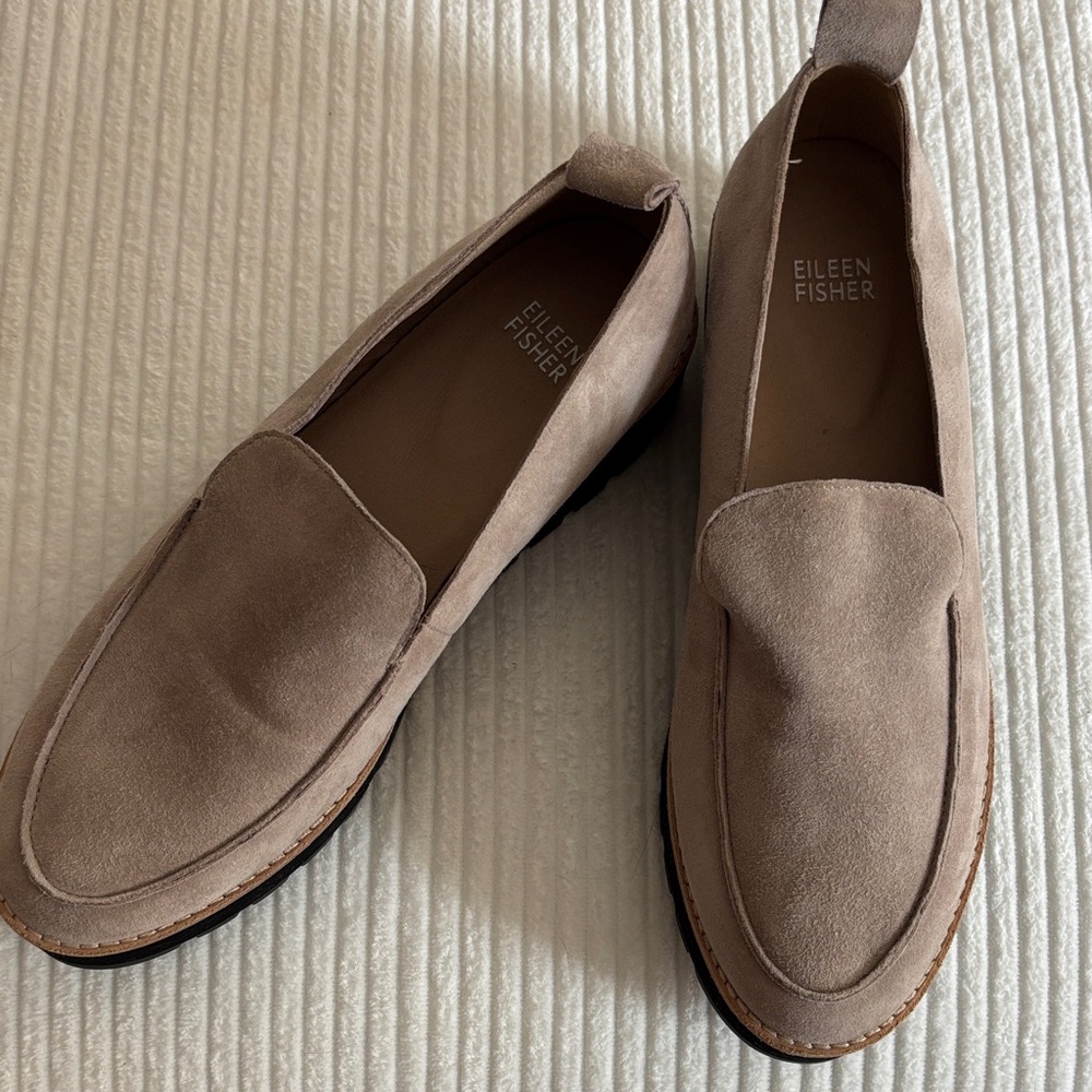 Eileen Fisher Women’s Sz 9 Beige Suede Platform Slip-On Loafer NWOT